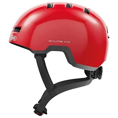 Abbildung von ABUS Kinderhelm Skurb Kid robuster Fahrradhelm im Skater Look mit Platz für einen Zopf und vielfältigen Designs Mädchen Jungen Rot Glänzend, Größe S
