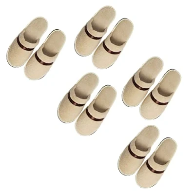 Abbildung von Tianmao 5 Paar Slipper Hotelslipper Frottierslipper Hausschuhe mit Geschlossenen Zehen Universalgröße 28.5*11cm Korallenvlies Gästepantoffeln für Spa, Party Gäste, Hotel, Reisen, Beige, Einheitsgröße