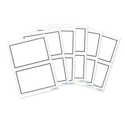 Abbildung von HERMA 5715 Buchetiketten zum Beschriften neutral grauer Rand, 12 Stück, 82 x 55 mm, selbstklebend, Buchaufkleber für Schule Kinder Mädchen Jungen, blanko Heftetiketten Aufkleber, weiß