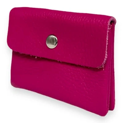 Abbildung von Portemonnaie Damen klein Leder mit Münzfach und Knopf Mini Geldbörse Brieftsche Geldbeutel Echtleder (Pink)