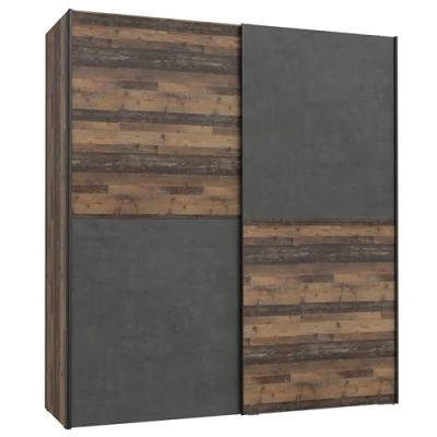 Abbildung von Forte DEDERIK Schrank 170, Kleiderschrank, Schwebetürenschrank Industrial, Schlafzimmerschrank 2 türig, Holzdekor: Old Wood Vintage/Betonoptik Dunkelgrau, 170 cm breit x 190.5 hoch 61 tief
