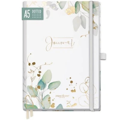 Abbildung von paper&amp;you® Premium Bullet Journal dotted A5 &quot;Blattgold&quot; Notizbuch gepunktet, 188 Seiten extra dickes Papier, Tagebuch mit Punkteraster nachhaltig &amp; klimafreundlich