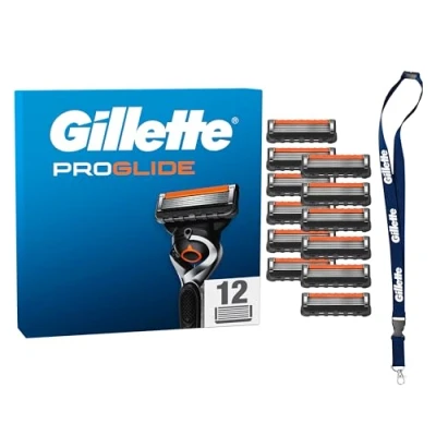 Abbildung von Gillette Fusion5 Proglide 12 Ersatzklingen mit 2x Gleitstreifen vor und nach den Klingen neuer EverGlide für unglaubliche Gründlichkeit Komfort