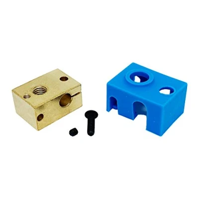 Abbildung von 3Wthings 3D Drucker Kupfer Messing Heizblock/Copper Brass Heatblock Hotend für E3D V6 PT100 mit Silikon Socke (Blau)