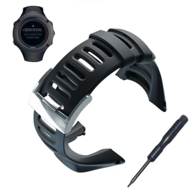 Abbildung von JTMM Ersatz Uhrenarmband aus weichem Gummi mit kostenlosem Werkzeug für SUUNTO Ambit 3 Peak/Ambit 2/1, Schwarz,