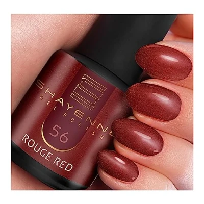 Abbildung von SHAYENNE Shellac Gel Nagellack 15 ml für UV LED Lampe 56 Rouge Red Rot Schimmer Dunkelrot MADE in GERMANY Nail Polish for Lamp Nagel Lack Gellack Nagelgel