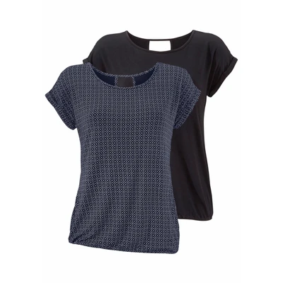 Abbildung von Lascana 2 pack Tshirt print marinegemustert+schwarzuni, Damen, Größe: 32/34, Marine gemustert+schwarz uni