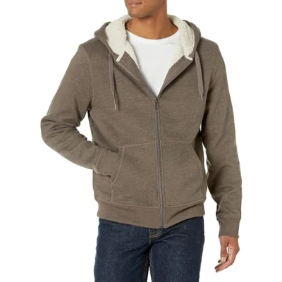Abbildung von Amazon Essentials Herren Hoodie mit Sherpa Futter und durchgehendem Reißverschluss, Dunkelbraun, S