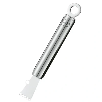 Abbildung von RÖSLE Fadenschneider, Hochwertiger Zestenreißer für feine Schalenstreifen, Zitrusfrüchte, Dekoration, Edelstahl 18/10, Spülmaschinengeeignet, 15.5 x 1.9 cm, Silber