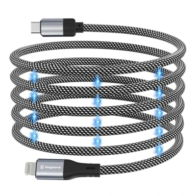 Abbildung von Magtame Magnetisches USB C zu Lightning Kabel Coiled, 1M / 3.3ft MFi zertifiziertes i Phone Schnellladen, geflochtenes Typ für 14 13 12 11 Pro Max XR XS X 8 Plus SE