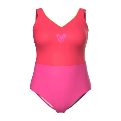 Abbildung von Ulla Popken Damen große Größen Übergrößen Plus Size Badeanzug Alice V Neck, Glitzerkante