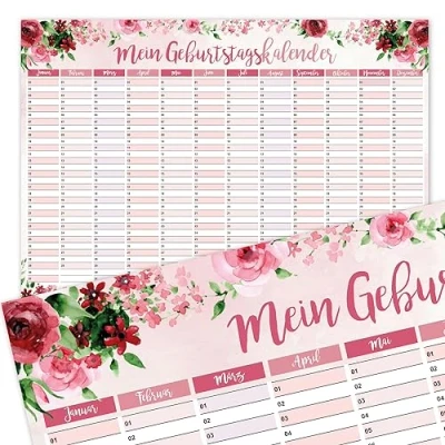 Abbildung von Geburtstagskalender Rose Motiv I DIN A3 Dauerkalender jahresunabhängig Wandkalender für Mädchen, Frauen und die ganze Familie dv_619