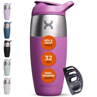 Abbildung von Promixx Pursuit Shaker Flasche einwandige Edelstahl Protein Bottle, super glatte Shakes, 950ml, Maulbeere