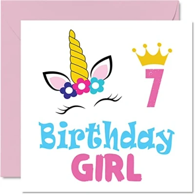 Abbildung von Geburtstagskarte zum 7. Geburtstag Mädchen Einhorn Happy Birthday Karte 7 Jahre altes Geburtstagskarten sie 145 mm x Grußkarte Tochter Nichte Enkelin Kinder