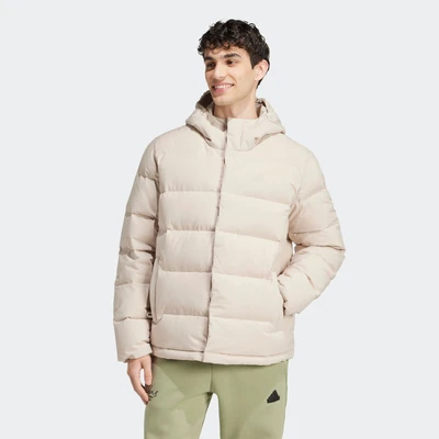 Abbildung von adidas Sportswear Helionic Hooded DOWN Daunenjacke, Herren, Größe: XXL, Beige