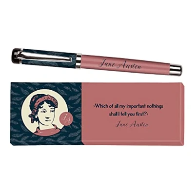 Abbildung von moses. 83356 libri_x Tintenroller Jane Austen, Tintenschreiber aus Metall mit blauer Mine, Bedruckt Zitat von In einer Geschenkbox,1 Stück (1er Pack)