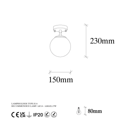 Abbildung von Deckenleuchte kugelförmige Lampe Bulla Ø15 x 23 cm Metall Glas Schwarz Weiß Menzzo