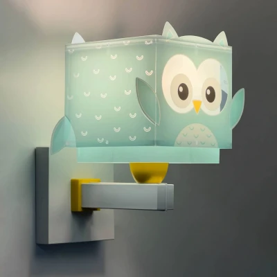 Abbildung von Dalber kinder Wandlampe, Kinderlampe Wandleuchte Little Owl Eule Tiere, zimmer leuchte lampenschirm, Türkis