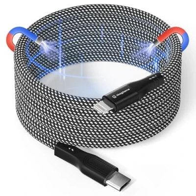 Abbildung von Magtame Magnetic USB C to Lightning Kabel Coiled, 1.5M MFi Certified USBC Geflochten, Phone Schnellladekabel für 14 13 12 11 Pro Max XR XS X 8 Plus SE Schwarz