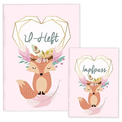 Abbildung von Cozy Racoon U Heft und Impfpasshülle 3 teiliges Set Hochwertige Hülle für Untersuchungsheft Impfpass Deines Kindes Design Boho Fuchs Rosa (ohne Personalisierung)