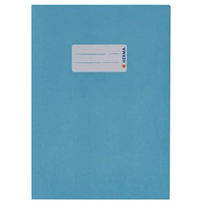 Abbildung von HERMA 7087 Heftumschlag A5 Papier Hellblau, Hefthülle mit Beschriftungsfeld aus extrem kräftigen &amp; satten Farben, Heftschoner für Schulhefte, farbig