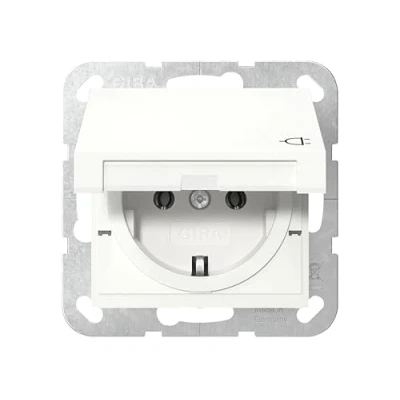 Abbildung von Gira 445403 SCHUKO Steckdose mit Klappdeckel System 55 Reinweiß glänzend