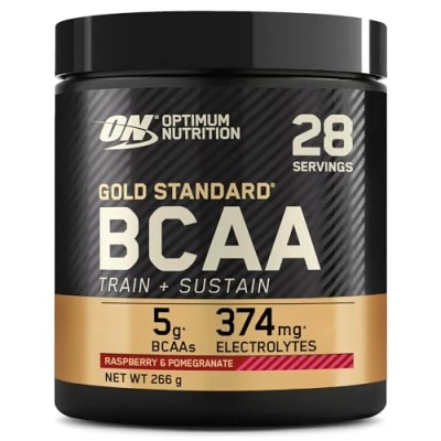 Abbildung von Optimum Nutrition Gold Standard BCAA Train + Sustain, Aminosäuren Pre Workout Pulver, Sportgetränk mit Vitamin C, Zink, Magnesium &amp; Elektrolyten, Himbeer Granatapfel Geschmack, 28 Portionen, 266 g