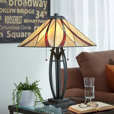 Abbildung von Quoizel QZ Asheville TL Tischleuchte 2xE27 H:63,5 L:40,6 B:40,6 im Tiffany Stil