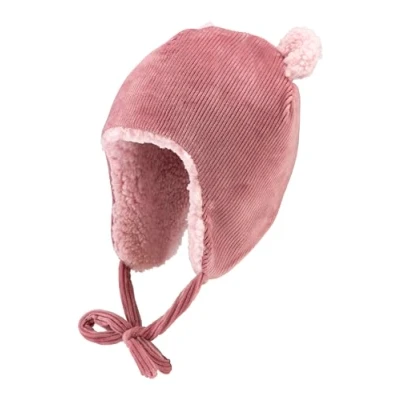 Abbildung von Sterntaler Inka Mütze in Cord Optik Babymütze aus Stretchmaterial mit dekorativen Öhrchen Mädchen angeschnittenen Ohrenklappen und Bindeband, gefüttert Teddyplüsch mattrosa,39