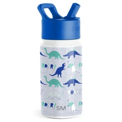 Abbildung von SIMPLE MODERN Trinkflasche für Kinder mit Trinkhalm Isolierter wiederverwendbarer Edelstahlbecher Jungen und Mädchen Kleinkind Summit Sammlung 415ml Dinosaur Roar