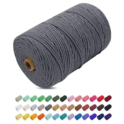 Abbildung von Makramee Garn Grau, Uiopa 3mm x 200m Farbig Baumwollkordel Baumwollseil Geflochten Baumwollgarn Baumwollschnur, 4 Stränge für Wandbehang, Hängepflanze, DIY Boho Deko