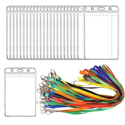 Abbildung von BUYGOO 48PCS Ausweishülle, Transparente Ausweishulle Umhängeband, PVC Kartenhalter mit Lanyard 6 Farben, Ausweishülle Band, für Business Ausstellung Karten