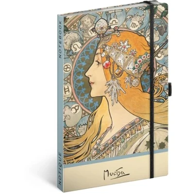 Abbildung von NOTIQUE Notizbuch Gepunktet mit Gummiband 13x21cm ca. A5, Designer Hardcover Notebook Dotted, Notizblock, Notizheft, Journal, Tagebuch für Erwachsene, Damen (Alphonse Mucha Zodiak)