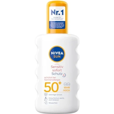 Abbildung von NIVEA SUN Sensitiv Sofort Schutz Sonnenspray LSF 50+ (200 ml), pflegendes für empfindliche Haut bei Sonnenallergie, Sonnenmilch als praktisches Spray