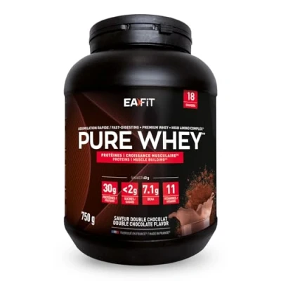 Abbildung von Whey Protein Pulver Schokolade 750g Premium Molkenproteine für Muskelaufbau Isolate Eiweißpulver Proteinpräparate EAFIT made in France