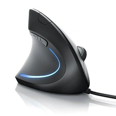 Abbildung von CSL Vertikal Maus für Linkshänder kabelgebundene optische vertikale Ausführung ergonomisches Design Vorbeugung gegen Mausarm gelenkschonend Hand und Unterarm