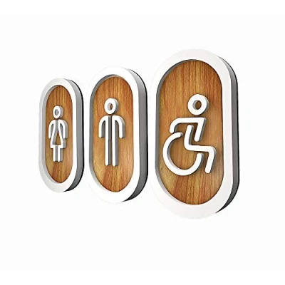 Abbildung von DOJA Barcelona Toilette Gäste WC Schild Aufkleber Damen + Herren Behinderten Weiß Holz 180x100mm Ø Selbstklebend Tuerschild Mann Frau Toilettenschild