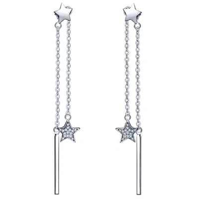 Abbildung von Yumilok 925 Sterling Silber Zirkonia Doppel Sterne Stab Ohrhänger Ohrring Jackets Hypoallergen DIY Ohrschmuck für Damen Mädchen