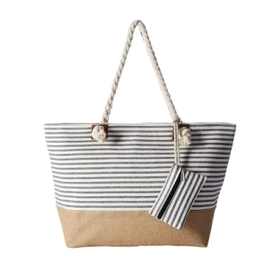 Abbildung von DonDon Strandtasche XXL Familie Badetasche Damen Beach bag groß mit Reißverschluss Streifen schwarz
