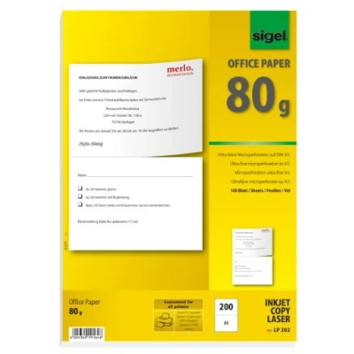 Abbildung von SIGEL LP202 Multifunktions Papier weiß, 80 g, A4, perforiert auf A5, 100 Blatt
