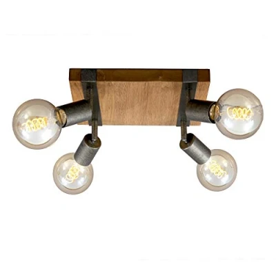 Abbildung von BRILONER Deckenlampe Vintage schwenkbar, Holzbasis, E27 Fassung, max. 25 Watt, Deckenleuchte, Lampe, Wohnzimmerlampe, Schlafzimmerlampe, Küchenlampe, Deckenstrahler, 28x28x9 cm, Holz Schwarz