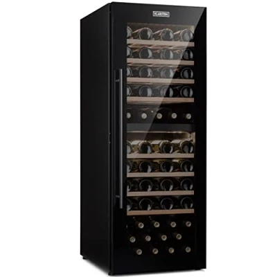 Abbildung von Klarstein Weinkühlschrank, Getränkekühlschrank Schmal, 2 Zonen Kühlschrank mit Glastür, Getränkekühlschränke Freistehend, Weinkühlschrank Klein, Weinkühlschränke UV Schutz, 5 20C, 77 Flaschen