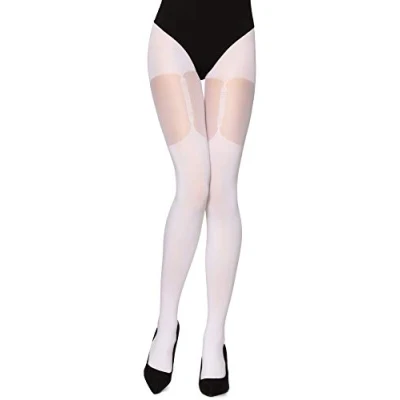 Abbildung von Merry Style Damen Strumpfhose mit Muster Strapsstrümpfe Optik 40 DEN MS 260(Weiß, L (40 44))