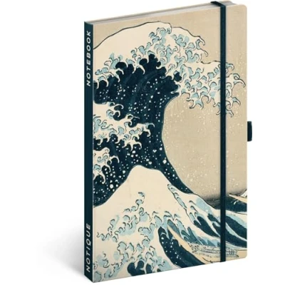 Abbildung von NOTIQUE Notizbuch Liniert mit Gummiband 13x21cm ca. A5, Designer Hardcover Notebook, Notizblock, Notizheft, Journal, Tagebuch für Erwachsene, Damen (Katsushika Hokusai)