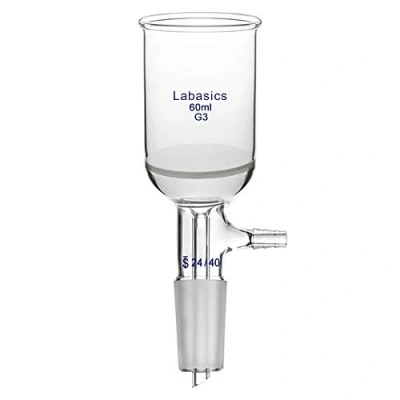 Abbildung von Labasics Borosilikatglas Buchner Filtertrichter mit Feiner Fritte (G3), 43 mm Innendurchmesser, 57mm Tiefe, Filtering Funnel 24/40 Innengelenk und Vakuum Verzahntem Tubulat (60 ml)