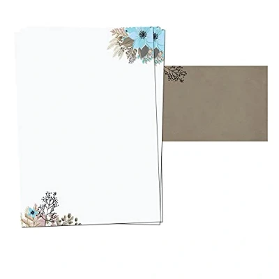 Abbildung von PRESENTOU Briefpapier bedruckt 120 Gramm Papier Motivpapier Urkundenpapier Urkunde Speisekarte Liebesbrief (Blumen &amp; Braun, 25 + Bögen Umschläge)