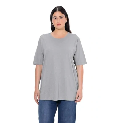 Abbildung von Ulla Popken Damen Basic v shirt T Shirts, Hellgrau Mélange, 46 48 EU