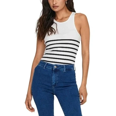 Abbildung von ONLY Damen Onlkenya Rib Stripe Tank Top Cs JRS, Bright White/Stripes:Black, M