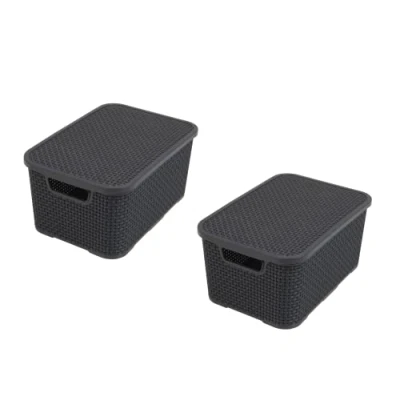 Abbildung von BranQ Home essential Korb in Rattan Design 2er Set Grösse S 7l, Kunststoff PP, Anthrazit, 7 l