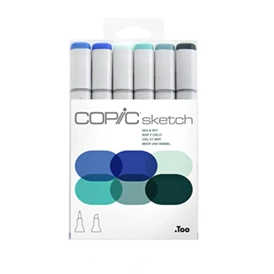 Abbildung von COPIC Sketch Set &quot;Sea &amp; Sky&quot;, 6 Twin Marker mit einer mittelbreiten und Brush Spitze